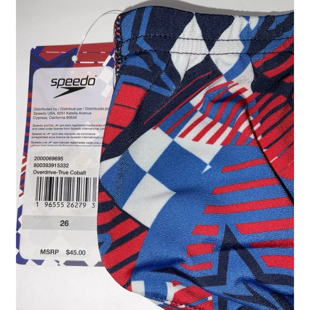 NWT Men's Speedo Overdrive One Brief Swim Trunks True Cobalt Stars Size 26